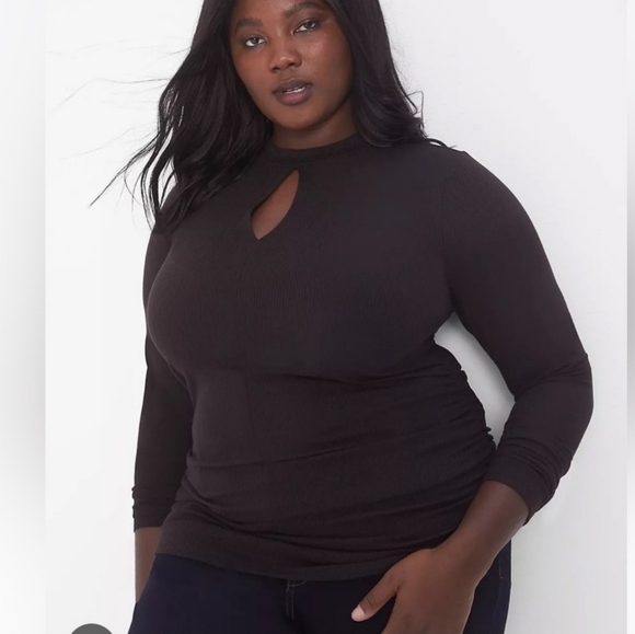 Lane Bryant Size 18 20 Fitted Cutout-Neck Side Ruched Ribbed Black Tunic Top NWT - Picture 1 of 12